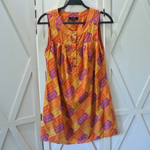 T-Bags Los Angeles Sleeveless Silk Blend Retro Vibe Shift Dress - Picture 1 of 9